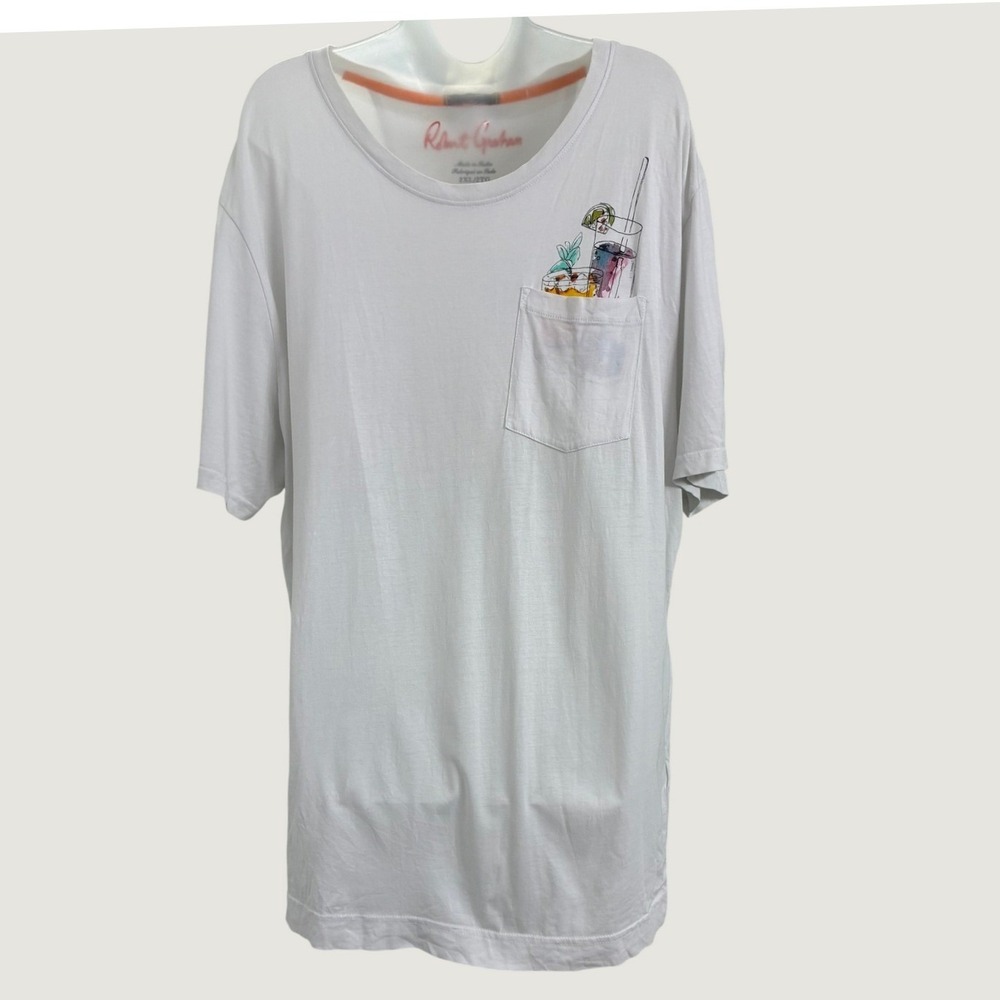 Robert Graham T-Shirt 2XL White Cocktail Graphic Pocket Tee